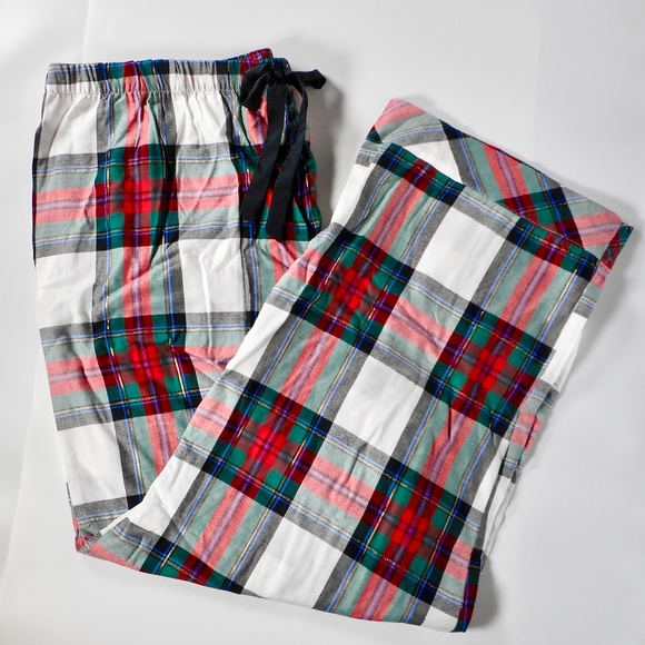 NWT Victoria Secret Flannel Pajama Set XXL 3pc Lounge White Red Green Plaid - Picture 10 of 12